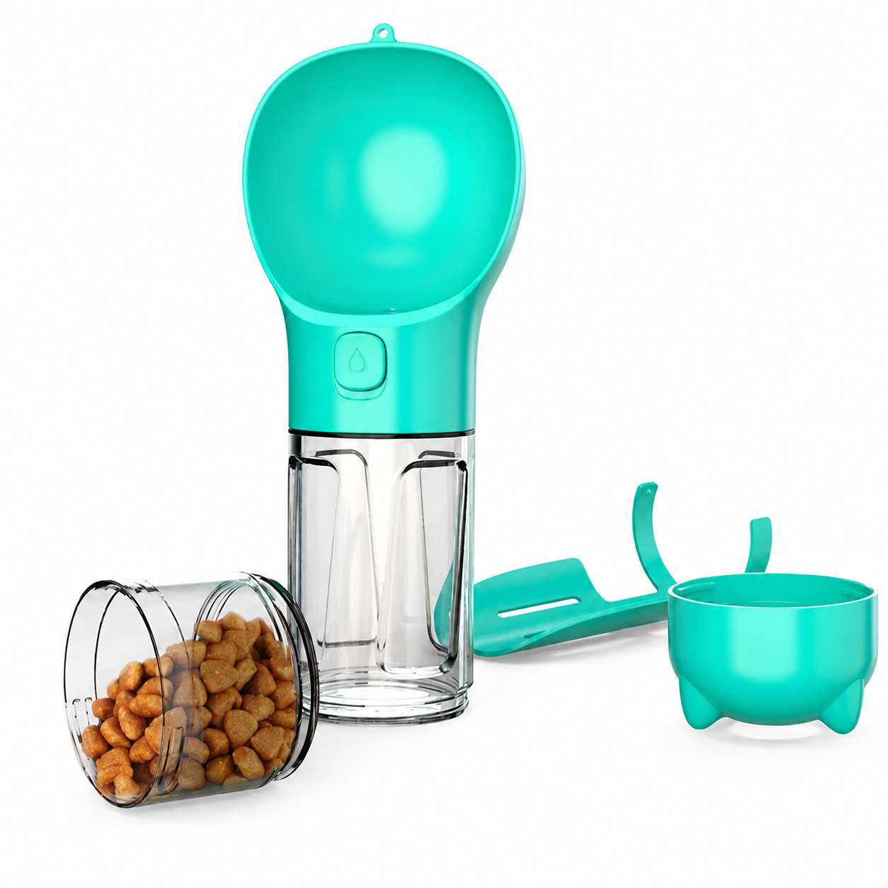 3-in-1 Wasserflasche mit Kotbeutel- und Futterfach