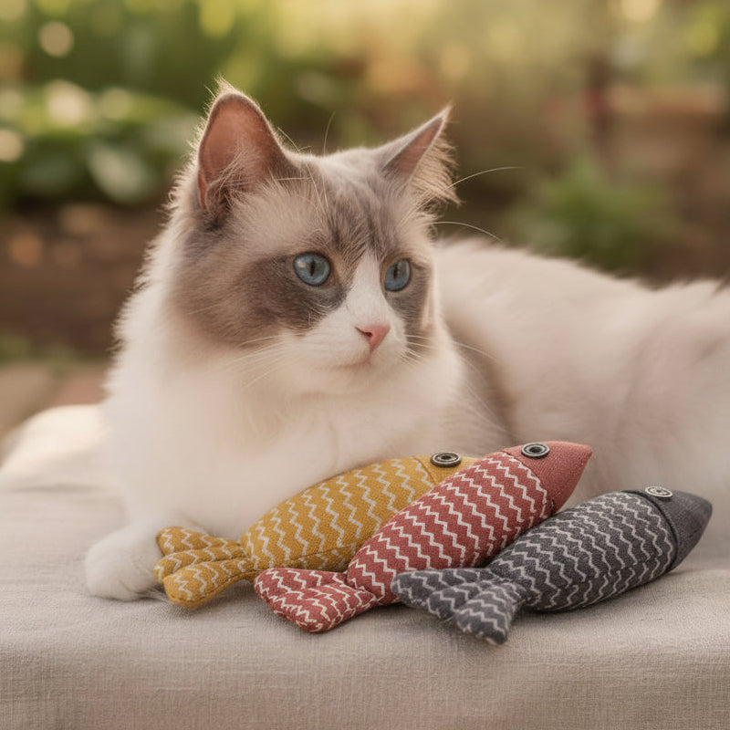 Spielfisch aus Leinen für verspielte Katzen