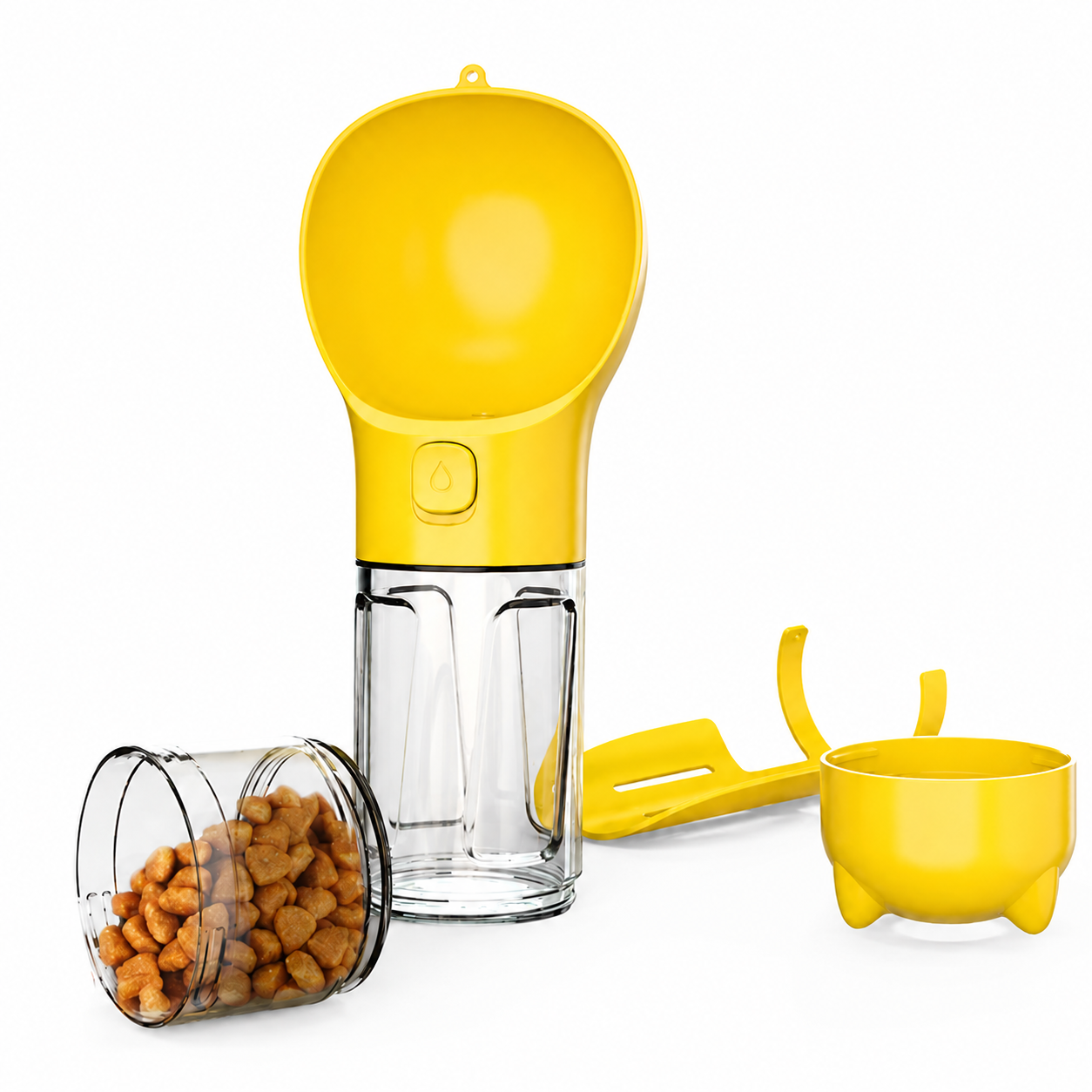 3-in-1 Wasserflasche mit Kotbeutel- und Futterfach