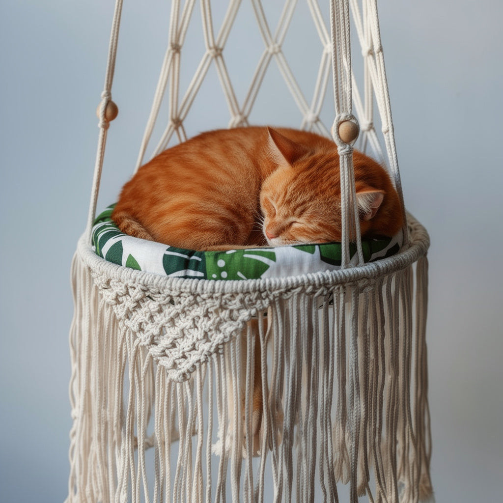 Amaca da Parete per Gatti in Macramé Intrecciata a Mano in Corda di Cotone
